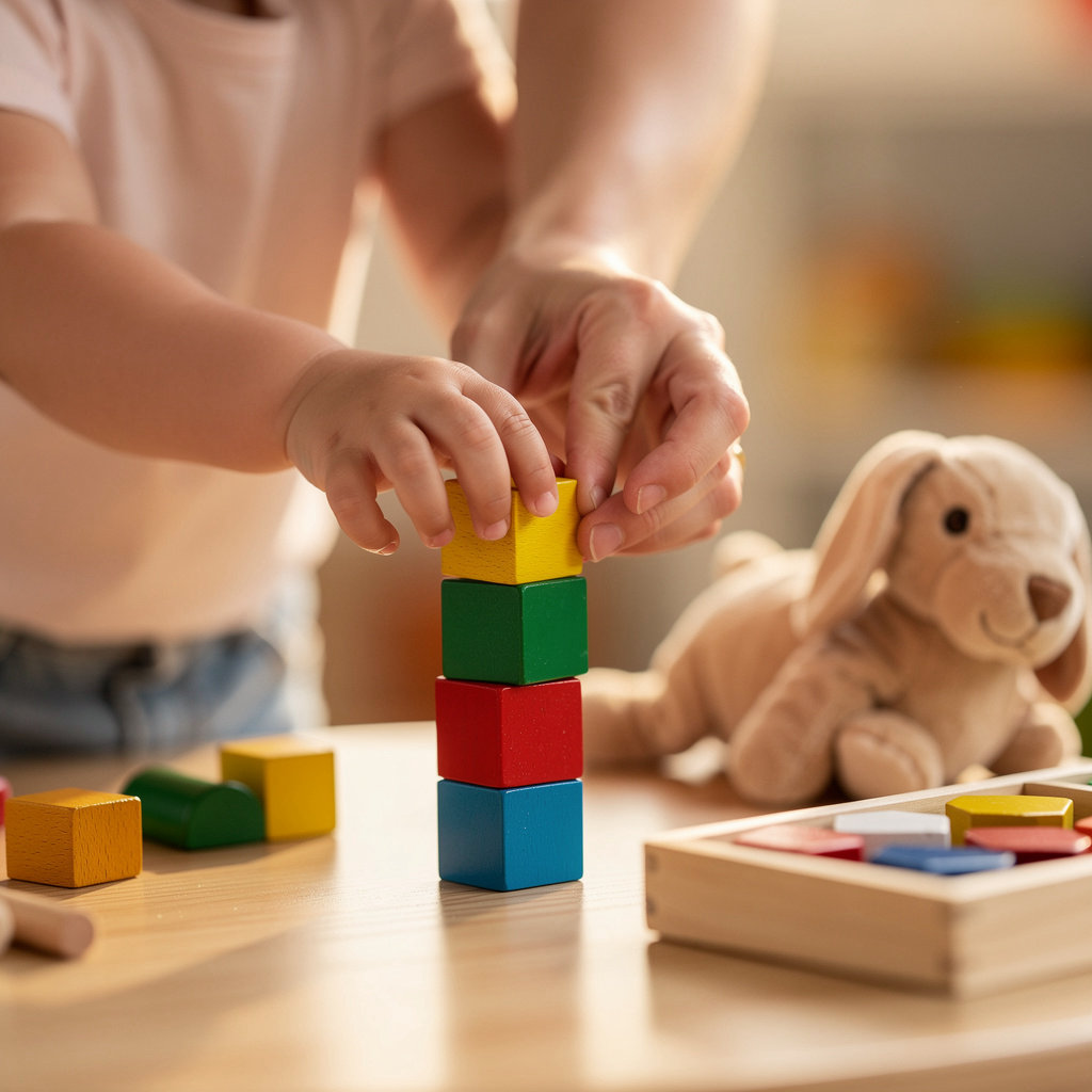 Marian's Little Hands Daycare nurturing caregivers and children engaging in educational play in a warm San Diego setting